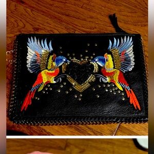 Topshop Absolutely Gorgeous Embroidered Black Chain Strap Bag